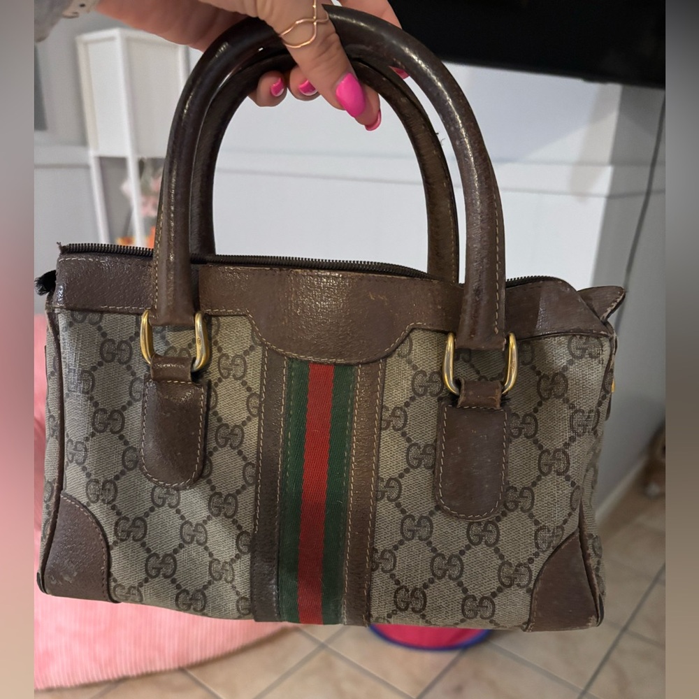 Gucci Vintage Brown and Green Satchel